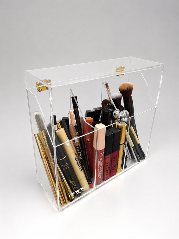 استند آرایشی مینیمال مدل دربدار مناسب برای براش و مداد و غیره متریال پلکسی گلس درجه یک